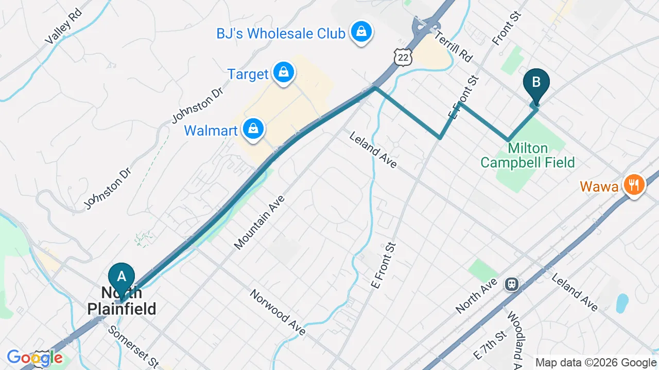 Driving route from North Plainfield, NJ to Fanwood Back Relief Center in Fanwood
